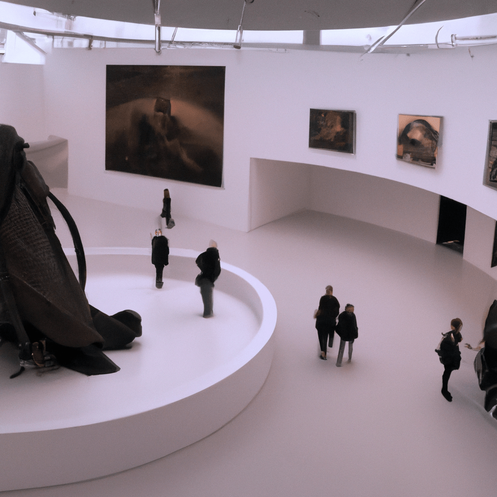 a modern museum with visitors inside