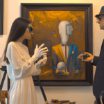 an artist propose their artwork to a gallerist in their art gallery