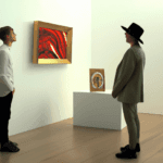an artist propose their artwork to a gallerist in their art gallery