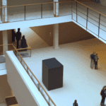 a modern museum with visitors inside