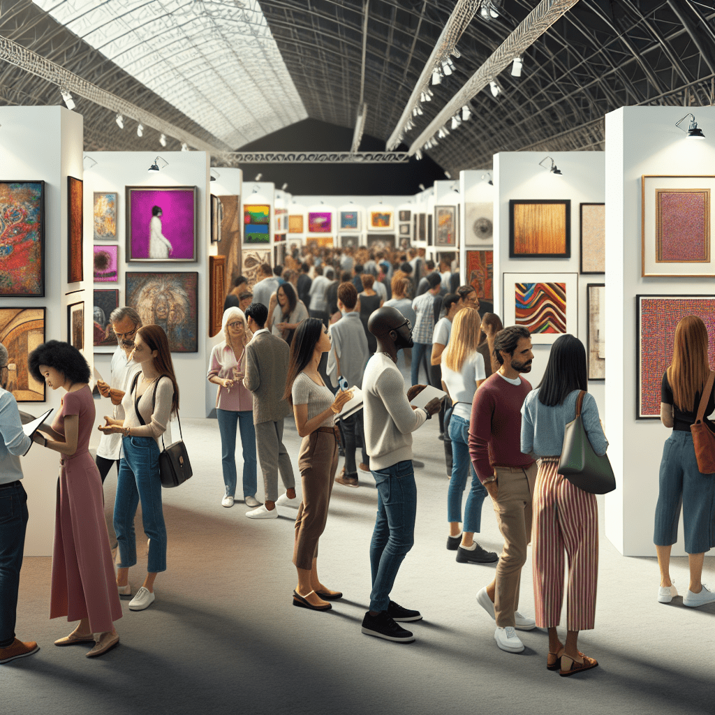 una fiera d\'arte con stand e visistatori