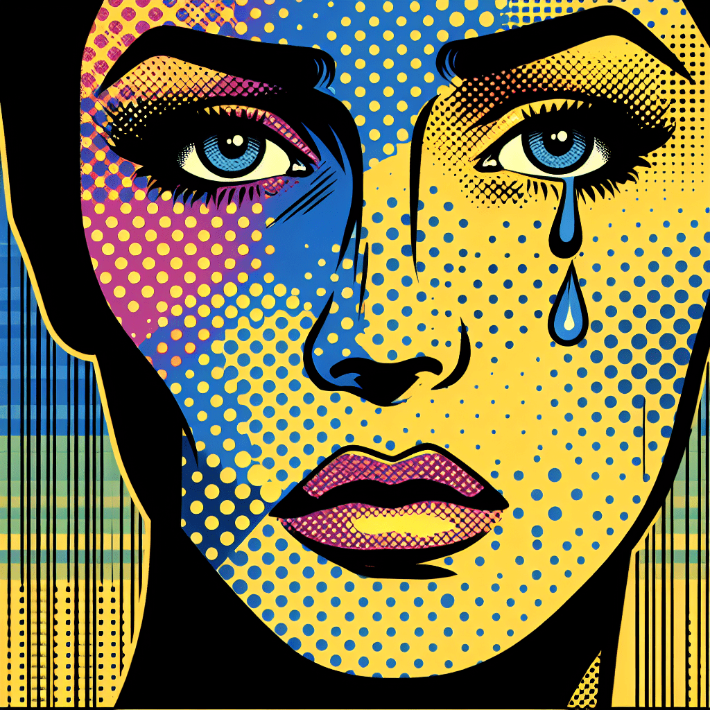 Il volto di una donna con una lacrima in stile fumetto pop art tip Roy Lichtenstein