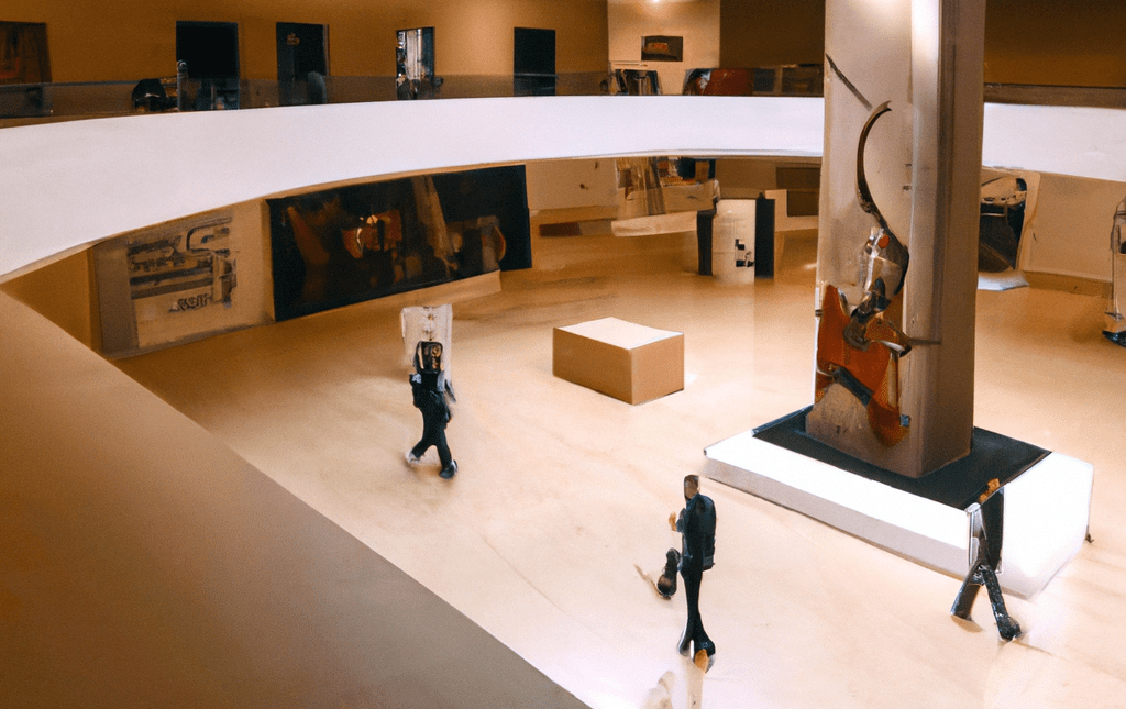 a modern museum with visitors inside