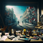 UNA STRADA RICCA DI GRAFFITI TIPO BANKSY