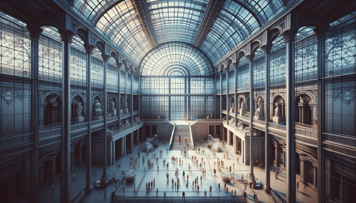 una immagine dela sala interna vetrata del Brooklyn Museum di brooklyn