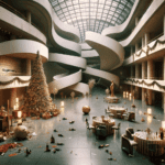 DALL·E 2023-12-30 22.26.26 – The interior of the Guggenheim Museum in Bilbao in a 16_9 aspect ratio, the day after a grand ‘Great Gatsby’ style Christmas party. The horizontal ima