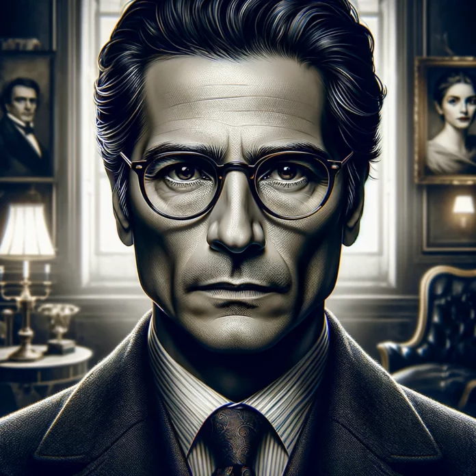 DALL·E 2024-02-08 13.17.41 - Create an image inspired by Italian art critic Vittorio Sgarbi, including elements from the recent research. The man in the image should be middle-age