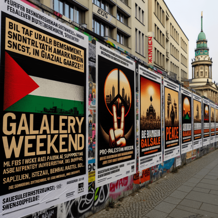 Con l'inizio del Gallery Weekend Berlino, le strade della città sono state adornate con centinaia di poster pro-Palestina durante la notte. Realizzati per imitare il branding ufficiale dell'evento, questi poster criticano aspramente il governo tedesco per il suo sostegno alle azioni belliche di Israele a Gaza, sollevando questioni di complicità e responsabilità morale nel settore dell'arte e della cultura. Con l'inizio del Gallery Weekend Berlino, le strade della città sono state adornate con centinaia di poster pro-Palestina durante la notte. Realizzati per imitare il branding ufficiale dell'evento, questi poster criticano aspramente il governo tedesco per il suo sostegno alle azioni belliche di Israele a Gaza, sollevando questioni di complicità e responsabilità morale nel settore dell'arte e della cultura.