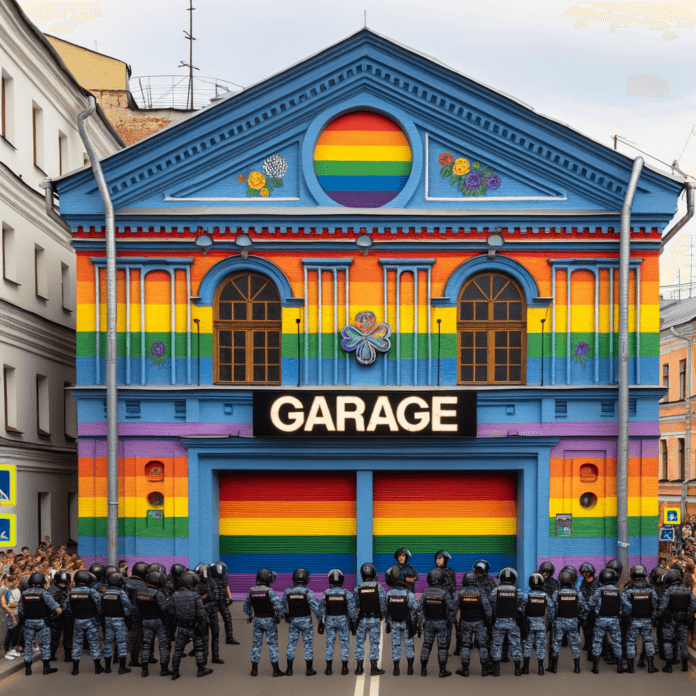 Il Museo Garage di Mosca ncircondato dalla Polizia e l'esterno dipinto dia rcobalena LGBTQ Il Museo Garage di Mosca ncircondato dalla Polizia e l'esterno dipinto dia rcobalena LGBTQ