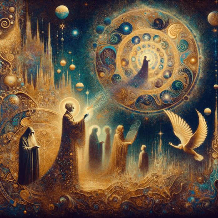 Remedios Varo, "Viaggio astrale" "Viaggio astrale" rappresenta una figura femminile che viaggia fuori dal suo corpo fisico, simboleggiando la liberazione dell'anima e la sua esplorazione degli stati di coscienza superiore. Questo tema è profondamente radicato nelle pratiche occulte e mistiche. Remedios Varo, "Viaggio astrale" "Viaggio astrale" rappresenta una figura femminile che viaggia fuori dal suo corpo fisico, simboleggiando la liberazione dell'anima e la sua esplorazione degli stati di coscienza superiore. Questo tema è profondamente radicato nelle pratiche occulte e mistiche.