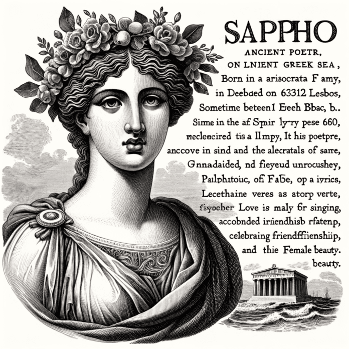 Sappho nacque sull'isola di Lesbo, nel Mar Egeo, in una data imprecisata tra il 630 e il 612 a.C. Appartenente a una famiglia aristocratica, ebbe l'opportunità di ricevere un'educazione raffinata, che le permise di esprimersi attraverso la poesia. La sua opera, composta principalmente di liriche brevi, era destinata al canto accompagnato dalla lira. La tematica predominante nei suoi versi è l'amore, declinato in tutte le sue forme: passionale, platonico, non corrisposto, celebrativo dell'amicizia e della bellezza femminile. Sappho nacque sull'isola di Lesbo, nel Mar Egeo, in una data imprecisata tra il 630 e il 612 a.C. Appartenente a una famiglia aristocratica, ebbe l'opportunità di ricevere un'educazione raffinata, che le permise di esprimersi attraverso la poesia. La sua opera, composta principalmente di liriche brevi, era destinata al canto accompagnato dalla lira. La tematica predominante nei suoi versi è l'amore, declinato in tutte le sue forme: passionale, platonico, non corrisposto, celebrativo dell'amicizia e della bellezza femminile.