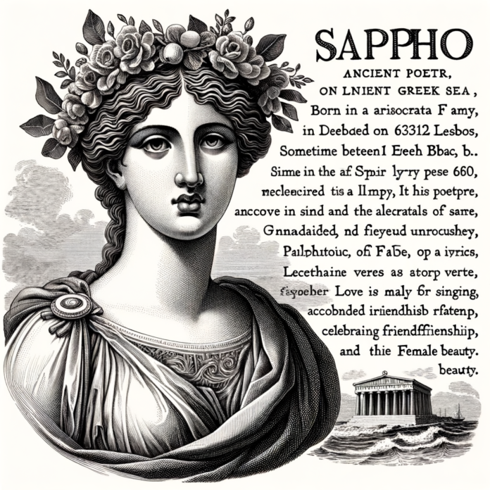 Sappho nacque sull'isola di Lesbo, nel Mar Egeo, in una data imprecisata tra il 630 e il 612 a.C. Appartenente a una famiglia aristocratica, ebbe l'opportunità di ricevere un'educazione raffinata, che le permise di esprimersi attraverso la poesia. La sua opera, composta principalmente di liriche brevi, era destinata al canto accompagnato dalla lira. La tematica predominante nei suoi versi è l'amore, declinato in tutte le sue forme: passionale, platonico, non corrisposto, celebrativo dell'amicizia e della bellezza femminile.