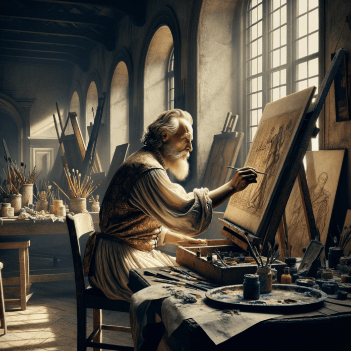 "Tiziano e le Ultime Pennellate: La Ricerca della Perfezione in Vecchiaia" Esplora come il maestro veneziano Tiziano abbia trascorso gli ultimi anni della sua vita perfezionando i suoi dipinti, nonostante le limitazioni fisiche dovute alla vecchiaia. "Tiziano e le Ultime Pennellate: La Ricerca della Perfezione in Vecchiaia" Esplora come il maestro veneziano Tiziano abbia trascorso gli ultimi anni della sua vita perfezionando i suoi dipinti, nonostante le limitazioni fisiche dovute alla vecchiaia.