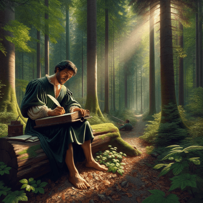 giovanni apscoli che scrive nella natura di un bosco giovanni apscoli che scrive nella natura di un bosco