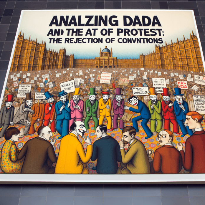 "Dada e l'Arte della Protesta: Rifiuto delle Convenzioni" Analizza come il dadaismo abbia sfidato le norme culturali e artistiche, usando l'umorismo e l'assurdo per criticare le convenzioni sociali e politiche del XX secolo. "Dada e l'Arte della Protesta: Rifiuto delle Convenzioni" Analizza come il dadaismo abbia sfidato le norme culturali e artistiche, usando l'umorismo e l'assurdo per criticare le convenzioni sociali e politiche del XX secolo.