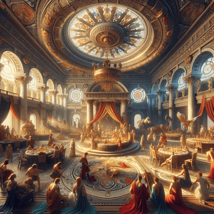 Nerone e le sue feste sontuose: scopri i banchetti che duravano giorni, con spettacoli teatrali, sesso e giochi gladiatori. Nerone e le sue feste sontuose: scopri i banchetti che duravano giorni, con spettacoli teatrali, sesso e giochi gladiatori.