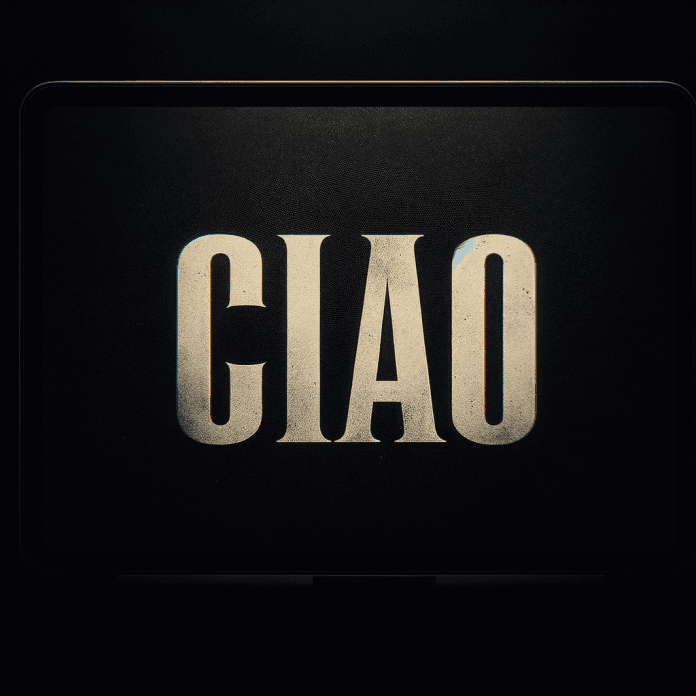 una scritta ciao, su sfondo nero,