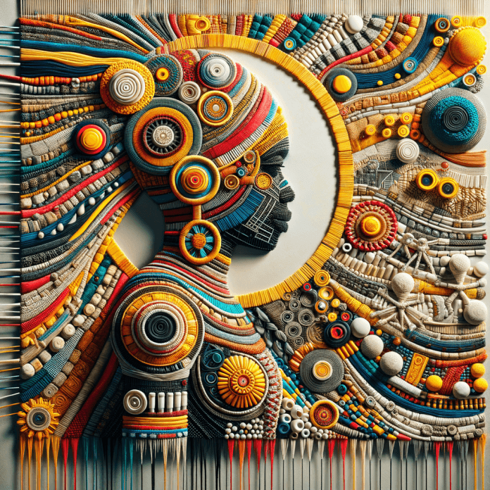 l'artista ghanese El Anatsui crea installazioni tessili utilizzando materiali riciclati, riflettendo sulla storia e l'identità africana