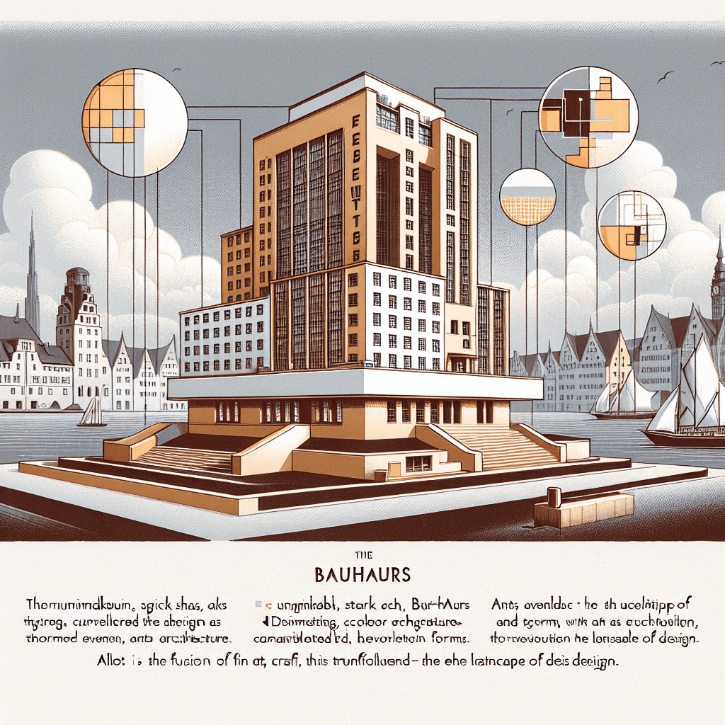 An illustration encapsulating the spirit of the Bauhaus movement that revolutionized design and architecture. Display a minimalistic structure, designed in unmistakable, stark geometric shapes characterized by the Bauhaus style. This is against a backdrop of an early 20th century cityscape. Also, include aesthetic elements of typography, color, and form that uphold the Bauhaus design principles, with a focus on functionality. The image should embrace the fusion of fine art, craft, and technology, demonstrating how the Bauhaus movement transformed not just architecture, but the entire landscape of design.
