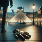Create a realistic, high-quality photographic image inspired by the title: “furto al louvre 2025: Es